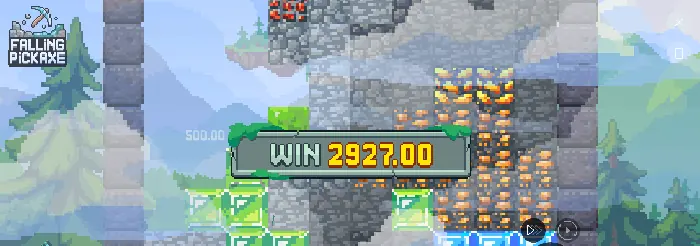 Gewinnanzeige von Falling Pickaxe
